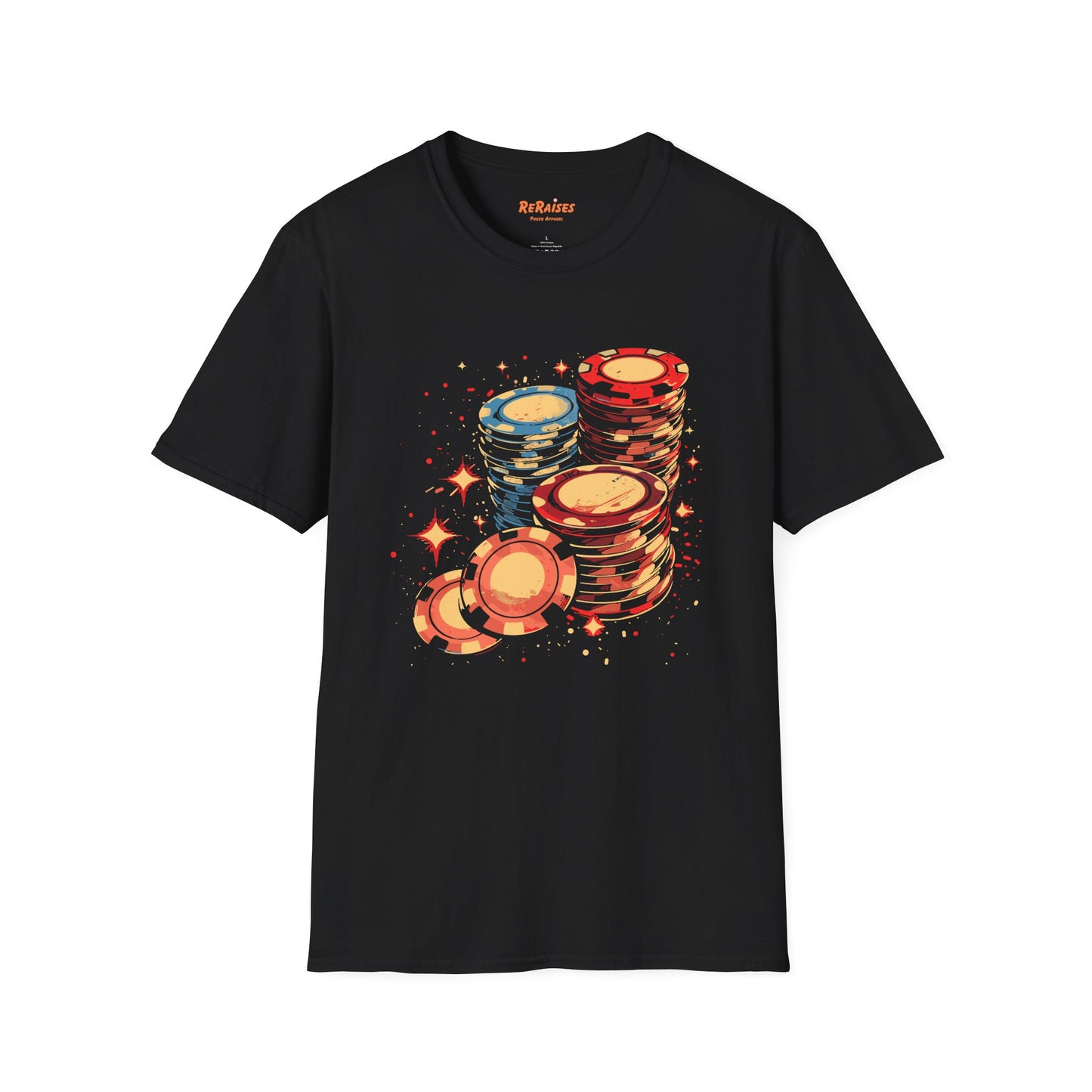 Stellar Stacks Poker Chips Tee - Cosmic Casino Night Shirt