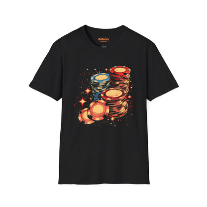 Stellar Stacks Poker Chips Tee - Cosmic Casino Night Shirt